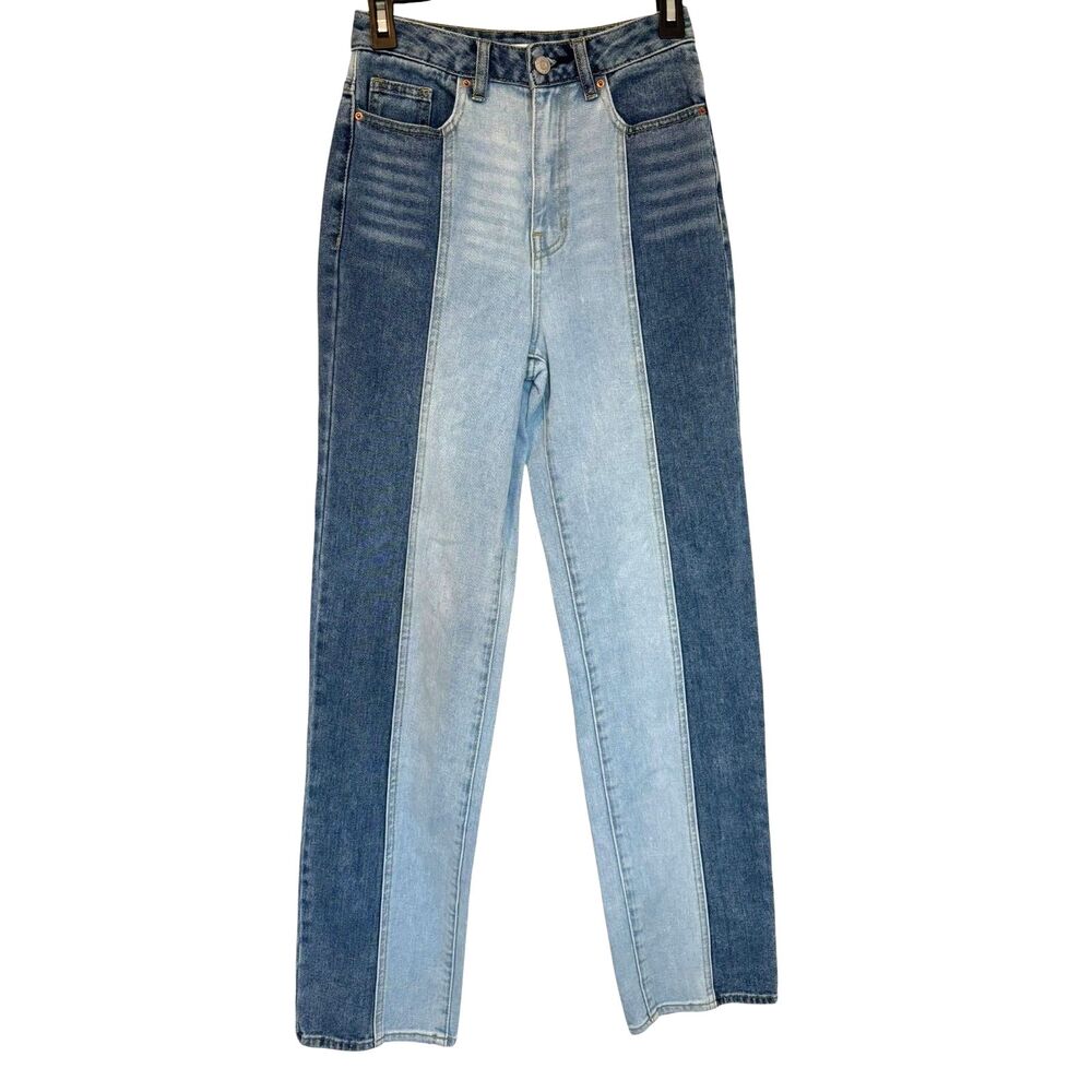PacSun Two Tone Colorblock Women's Blue Denim Jeans Straight Leg Size 2